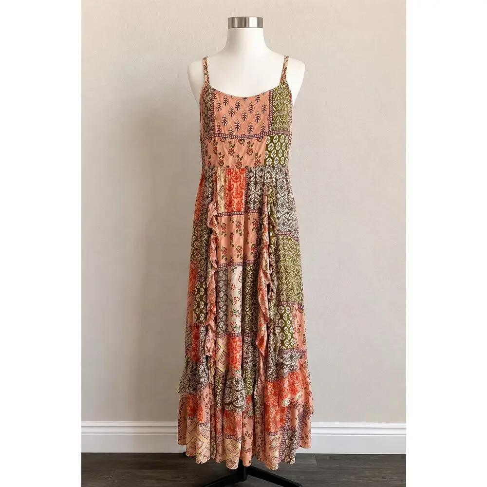 Abel The Label Gypsiana Patchwork Boho Open Back Tie Maxi Dress S Cottage Gypsy - Picture 4 of 10